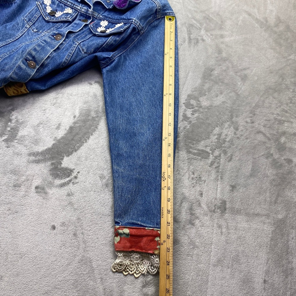 VTG Levis Denim Jacket Custom Upcycled Lace Brocade XL‎ Womens USA 80s Western - Picture 9 of 13
